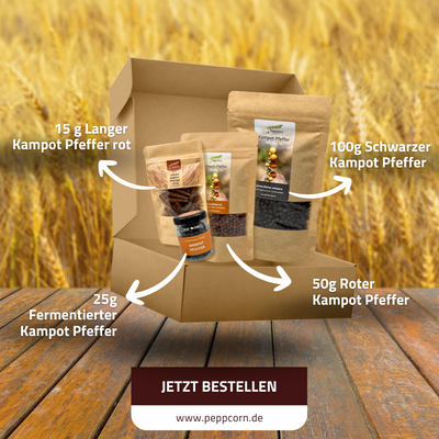 Grill-Gewürzbox Kampot Pfeffer – Vier Sorten für BBQ & Grill