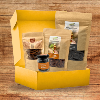 Grill-Gewürzbox Kampot Pfeffer – Vier Sorten für BBQ & Grill