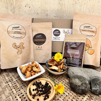 Somleng Geschenkbox mit Cashews Red Pepper, Kampot Pfeffer, Mango und Langkornpfeffer