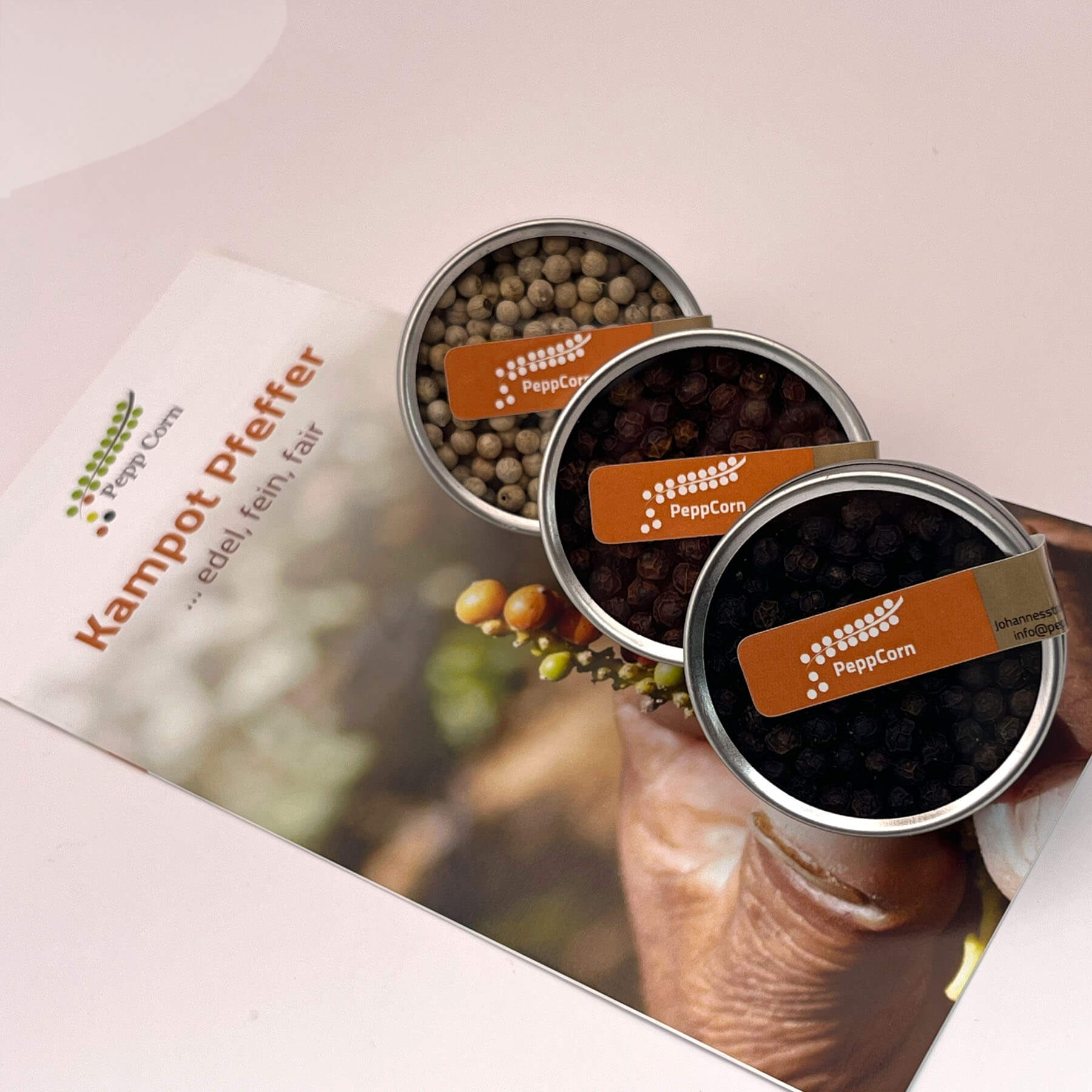 Probierset Kampot Pfeffer Schwarz, Rot, Weiß